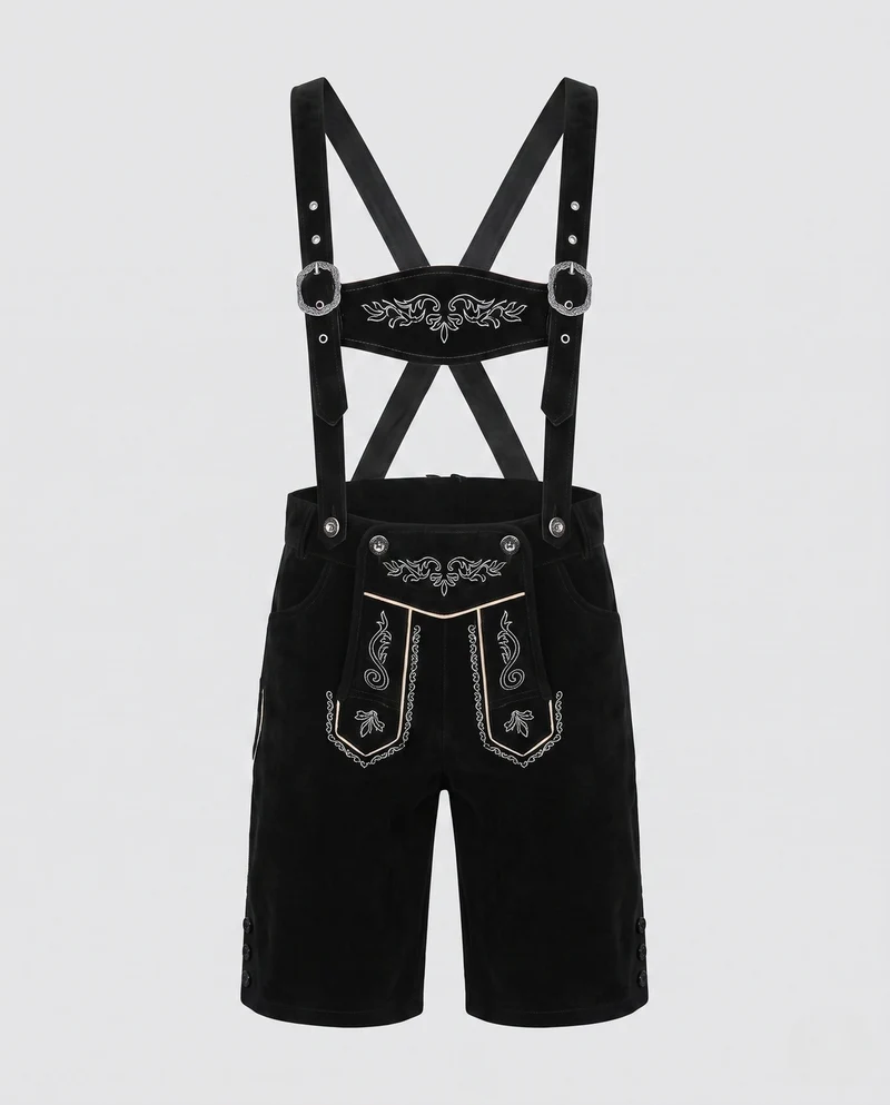 Herren traditionelle Lederhosen mit aufwendiger Stickerei Nord Taschen