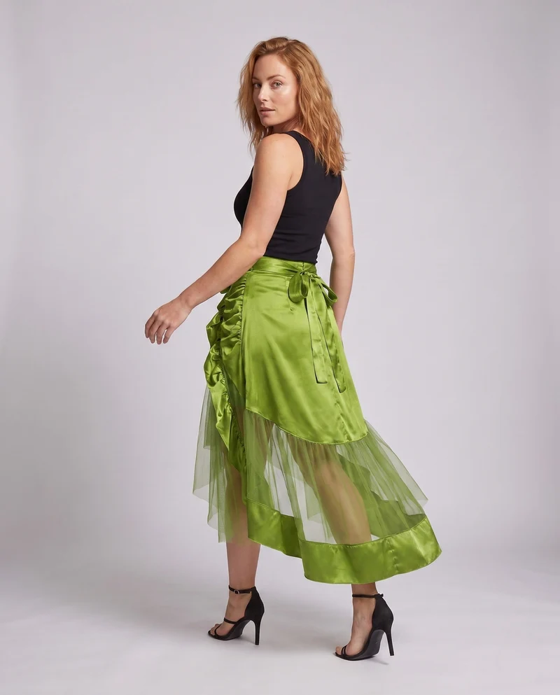 Damen asymmetrischer gefalteter Rock mit Rüschendetails und Taillengürtel Nord Taschen