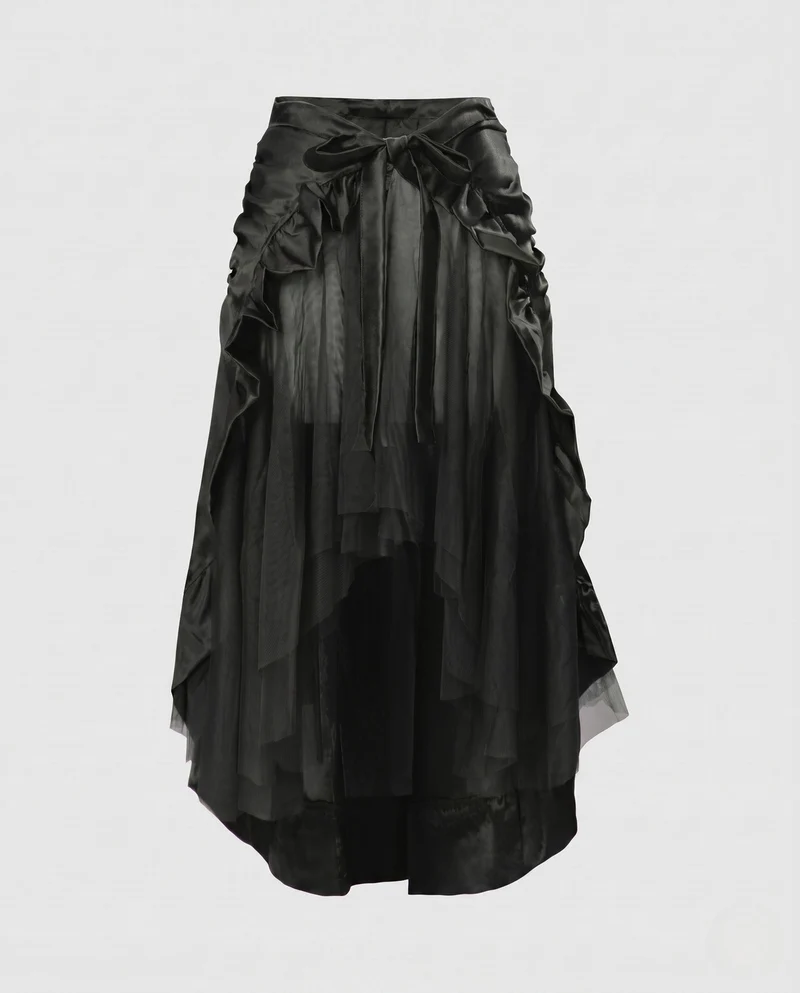 Damen asymmetrischer gefalteter Rock mit Rüschendetails und Taillengürtel Nord Taschen