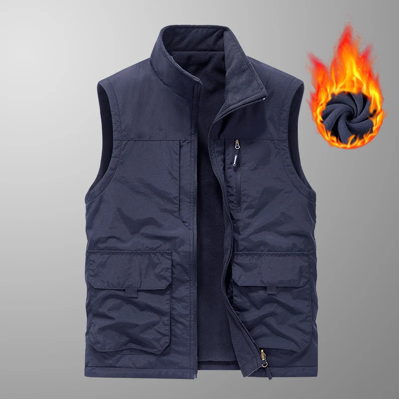 Herren gesteppte Fleece-gefütterte Utility-Weste mit Mehrfach-Taschen und Stehkragen Nord Taschen