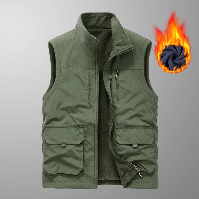 Herren gesteppte Fleece-gefütterte Utility-Weste mit Mehrfach-Taschen und Stehkragen Nord Taschen