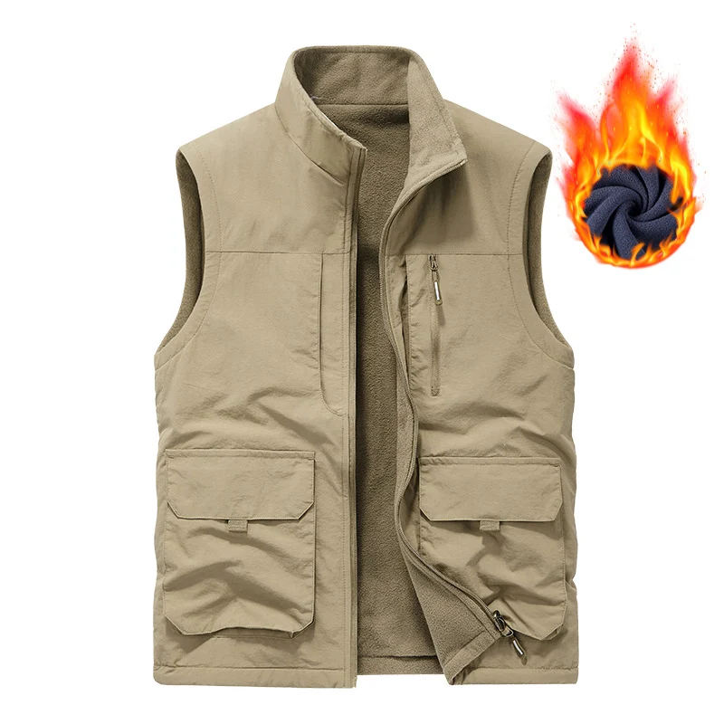 Herren gesteppte Fleece-gefütterte Utility-Weste mit Mehrfach-Taschen und Stehkragen Nord Taschen
