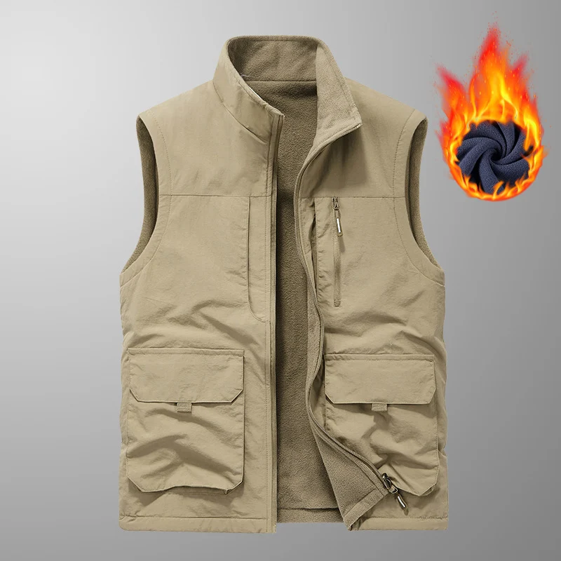 Herren gesteppte Fleece-gefütterte Utility-Weste mit Mehrfach-Taschen und Stehkragen Nord Taschen