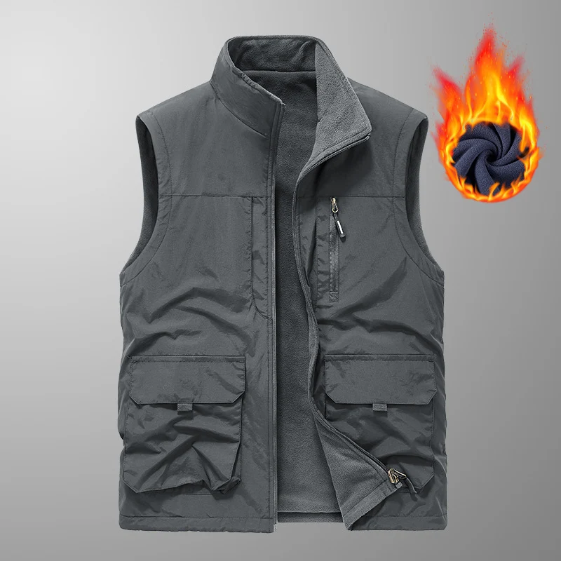 Herren gesteppte Fleece-gefütterte Utility-Weste mit Mehrfach-Taschen und Stehkragen Nord Taschen
