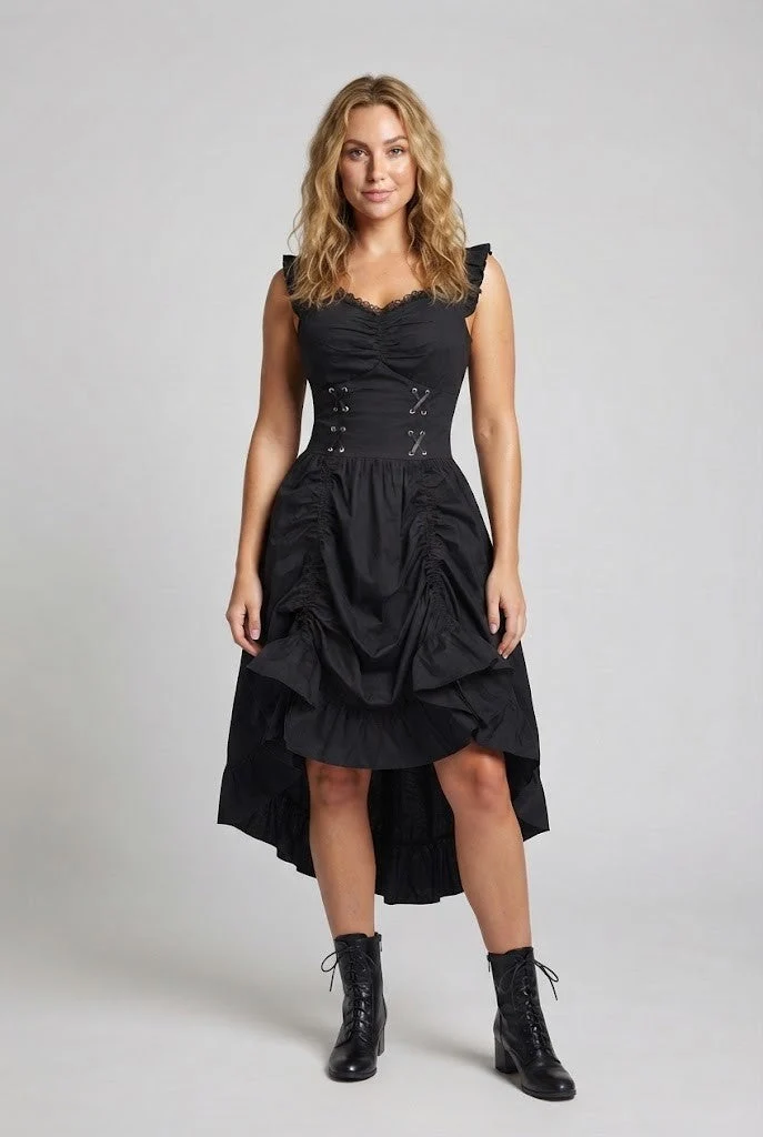 Frauen Elegantes Vintage Kleid mit Rüschen und Schnürung Nord Taschen