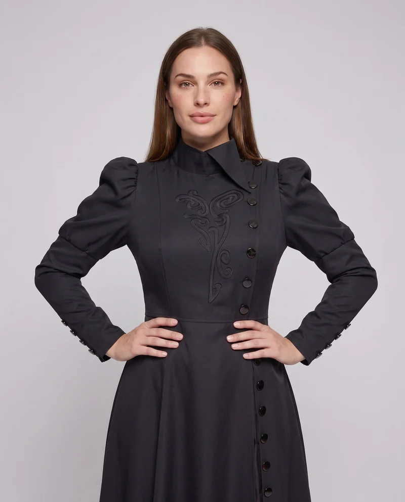Damen elegante Vintage-Midi-Kleid mit innovativem Schnitt und aufwendigen Puffärmeln Nord Taschen