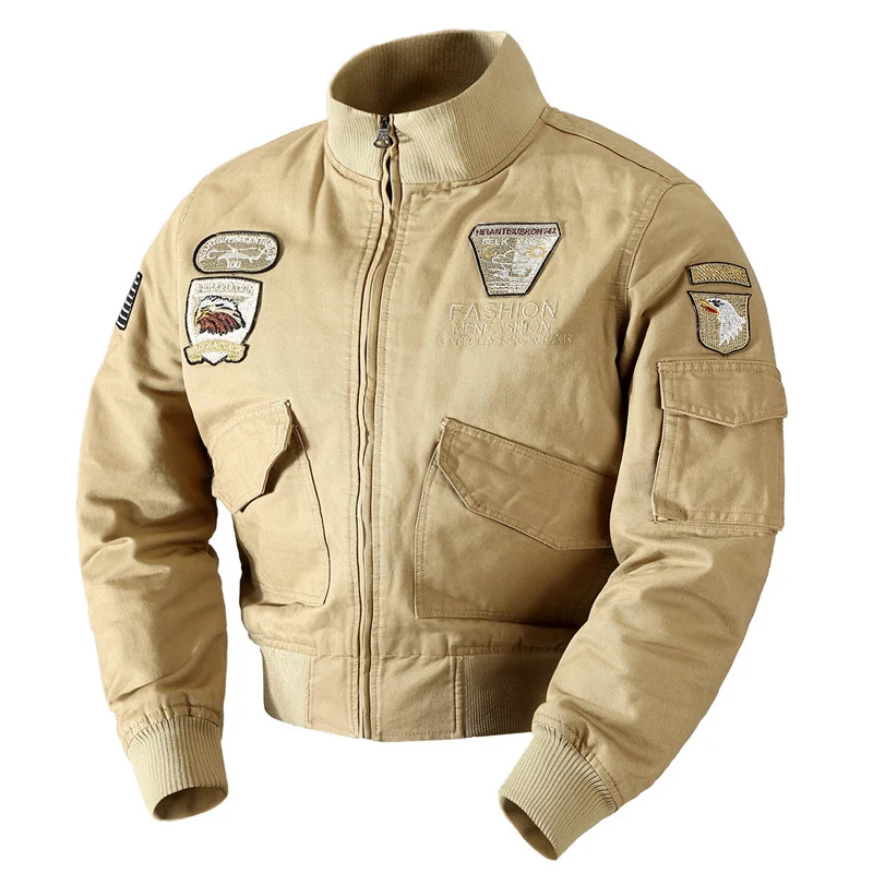 Herren Canvas-Pilotenblouson im Field-Style mit hohem Kragen, Patch-Applikationen und Mehrzwecktaschen Nord Taschen