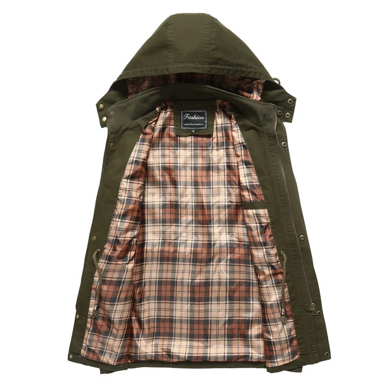 Herren Canvas-Parka mit Kapuze, kariert gefüttertem Innenfutter und Utility-Taschen Nord Taschen