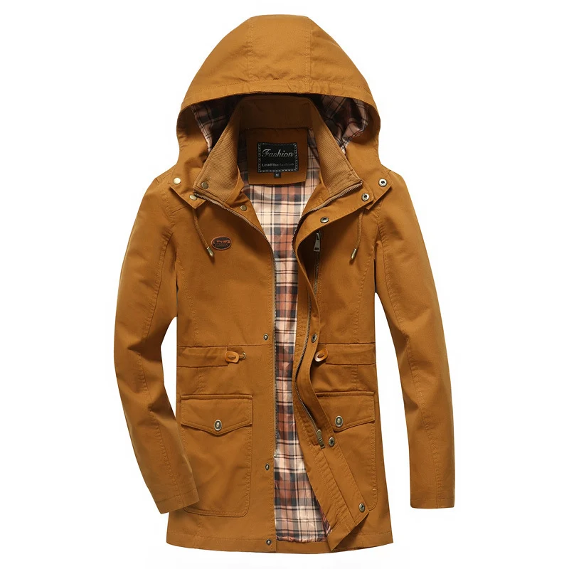 Herren Canvas-Parka mit Kapuze, kariert gefüttertem Innenfutter und Utility-Taschen Nord Taschen