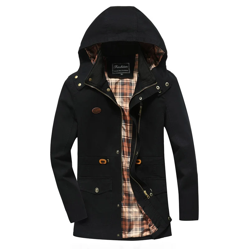 Herren Canvas-Parka mit Kapuze, kariert gefüttertem Innenfutter und Utility-Taschen Nord Taschen