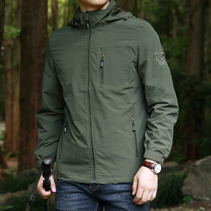 Herren Leichte Outdoor-Fieldjacke mit Kapuze, wasserabweisender Shell und Reißverschlusstaschen Nord Taschen