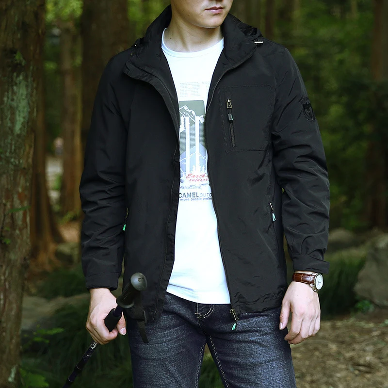 Herren Leichte Outdoor-Fieldjacke mit Kapuze, wasserabweisender Shell und Reißverschlusstaschen Nord Taschen