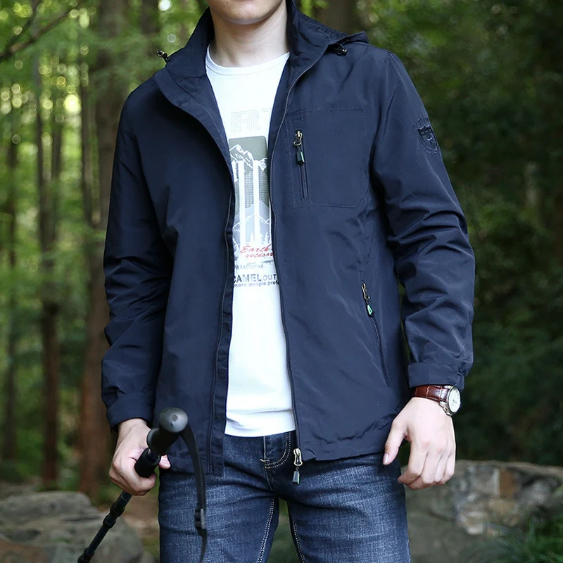 Herren Leichte Outdoor-Fieldjacke mit Kapuze, wasserabweisender Shell und Reißverschlusstaschen Nord Taschen