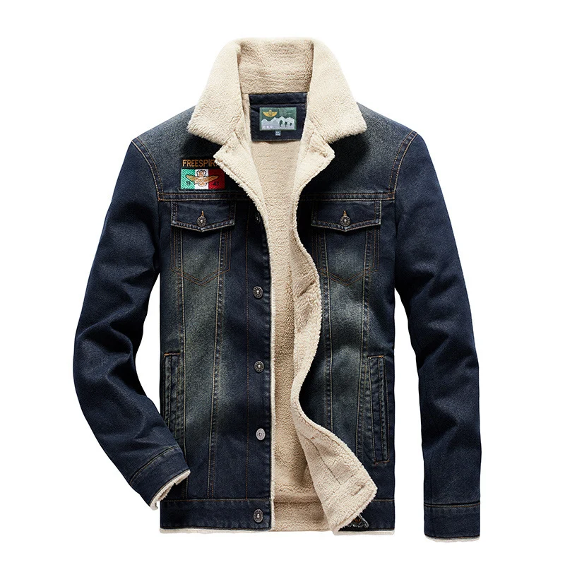 Herren Denim-Truckerjacke mit wärmender Sherpa‑Fütterung und Vintage‑Used-Details Nord Taschen