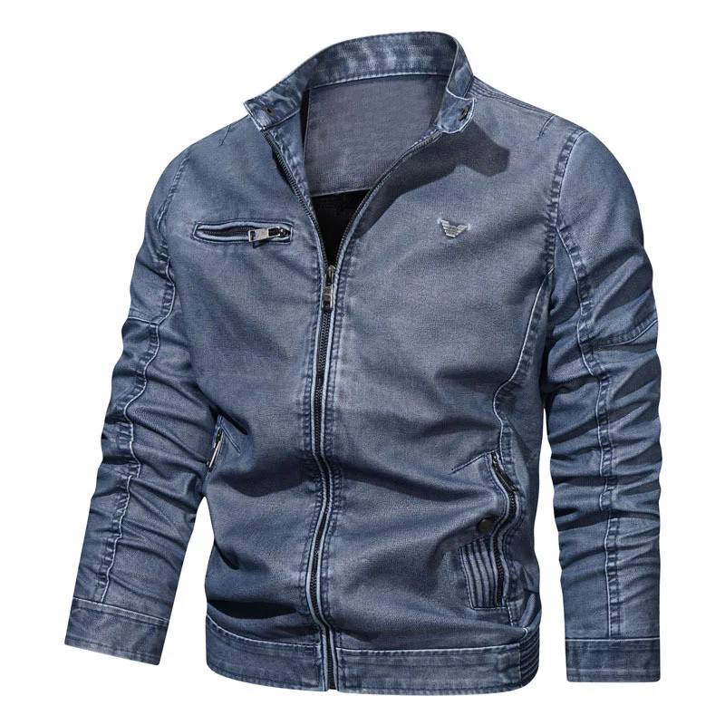 Herren Denim-Blouson im Pilotenstil mit tailliertem Schnitt, Reißverschlusstaschen und Steppdetails Nord Taschen