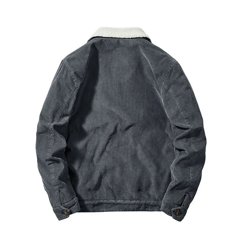 Herren Cordjacke mit wärmender Sherpa‑Innenseite und Teddykragen im Worker‑Blouson‑Stil Nord Taschen