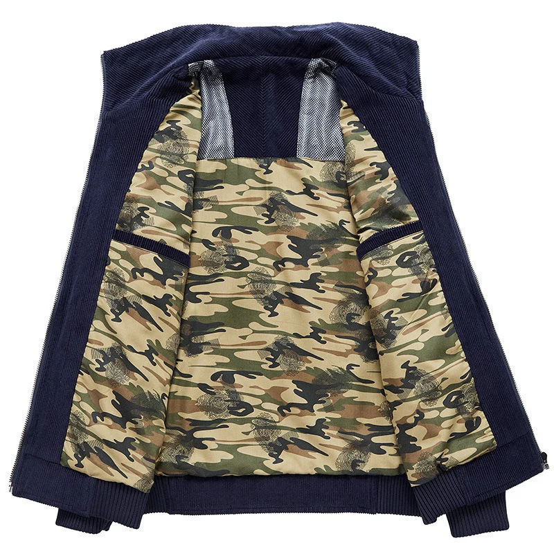 Herren Cordjacke mit Stehkragen, durchgehendem Reißverschluss und Badge-Details Nord Taschen