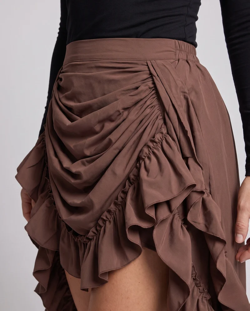Damen asymmetrischer Rüschensaumrock mit eleganter Drapierung Nord Taschen