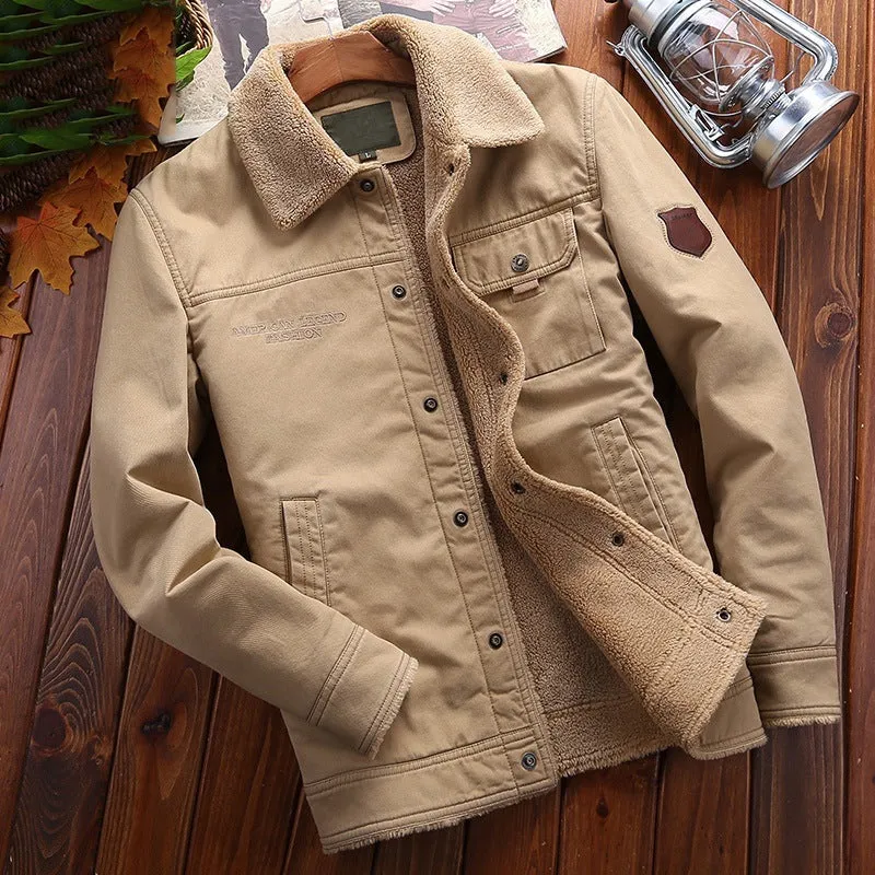 Herren Gepolsterte Canvas-Truckerjacke mit Sherpa-Futter und Hemdkragen Nord Taschen