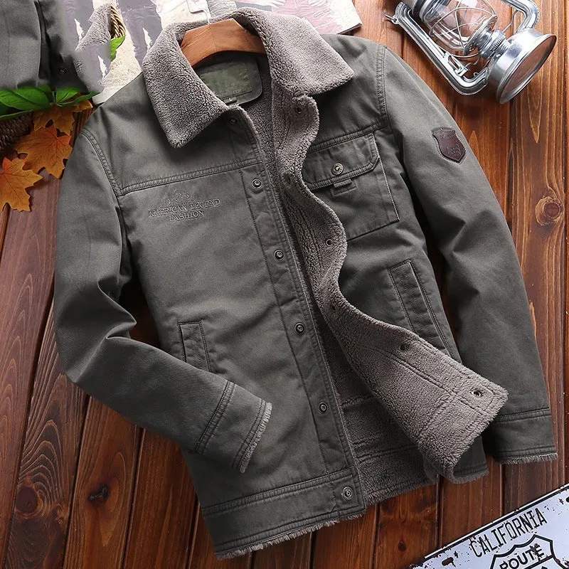 Herren Gepolsterte Canvas-Truckerjacke mit Sherpa-Futter und Hemdkragen Nord Taschen
