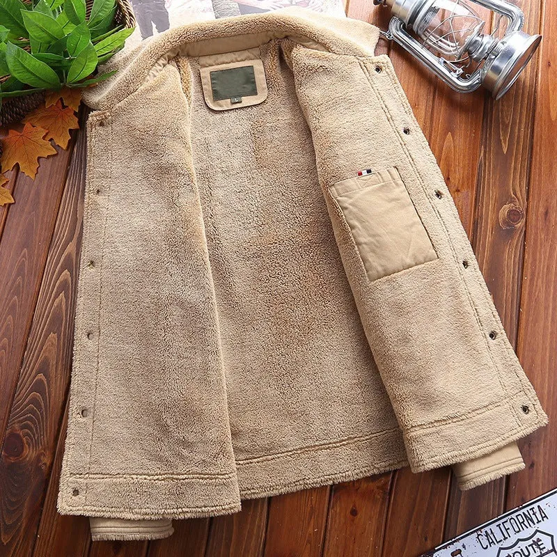 Herren Gepolsterte Canvas-Truckerjacke mit Sherpa-Futter und Hemdkragen Nord Taschen