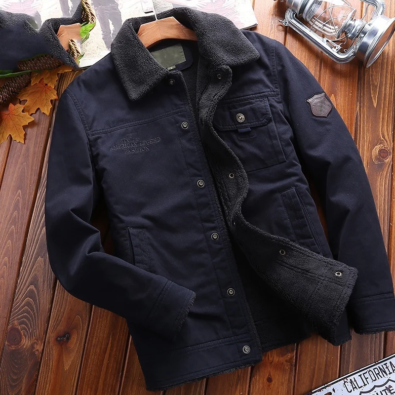 Herren Gepolsterte Canvas-Truckerjacke mit Sherpa-Futter und Hemdkragen Nord Taschen