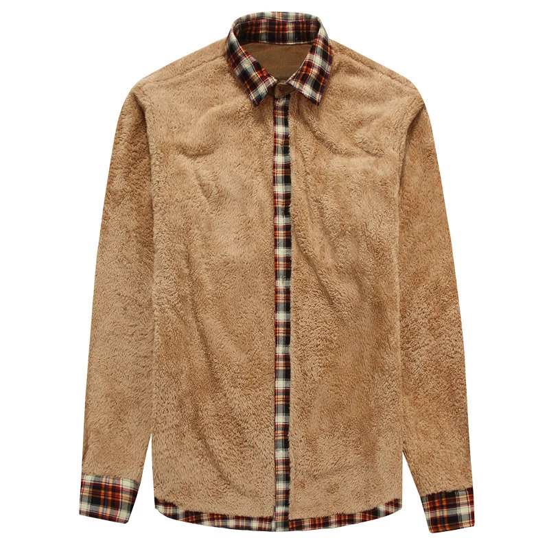 Herren Gefüttertes Karo‑Hemd mit Teddyfleece‑Innenfutter und Cord‑Schulterpasse Nord Taschen
