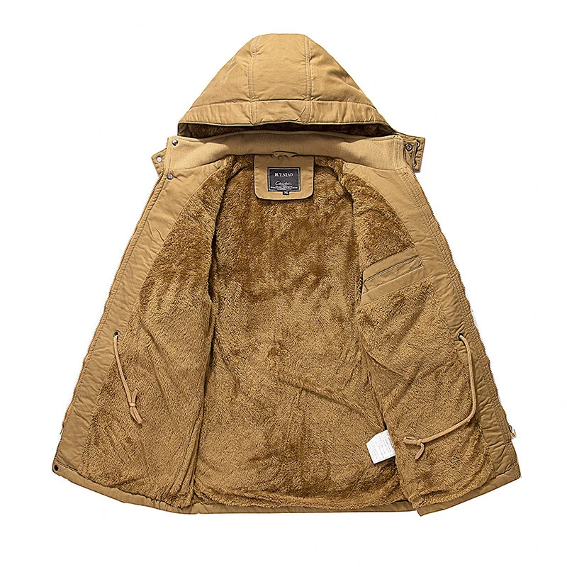 Herren Gefütterter Kapuzenparka mit Teddyfutter, Utility‑Taschen und robuster Canvas‑Optik Nord Taschen