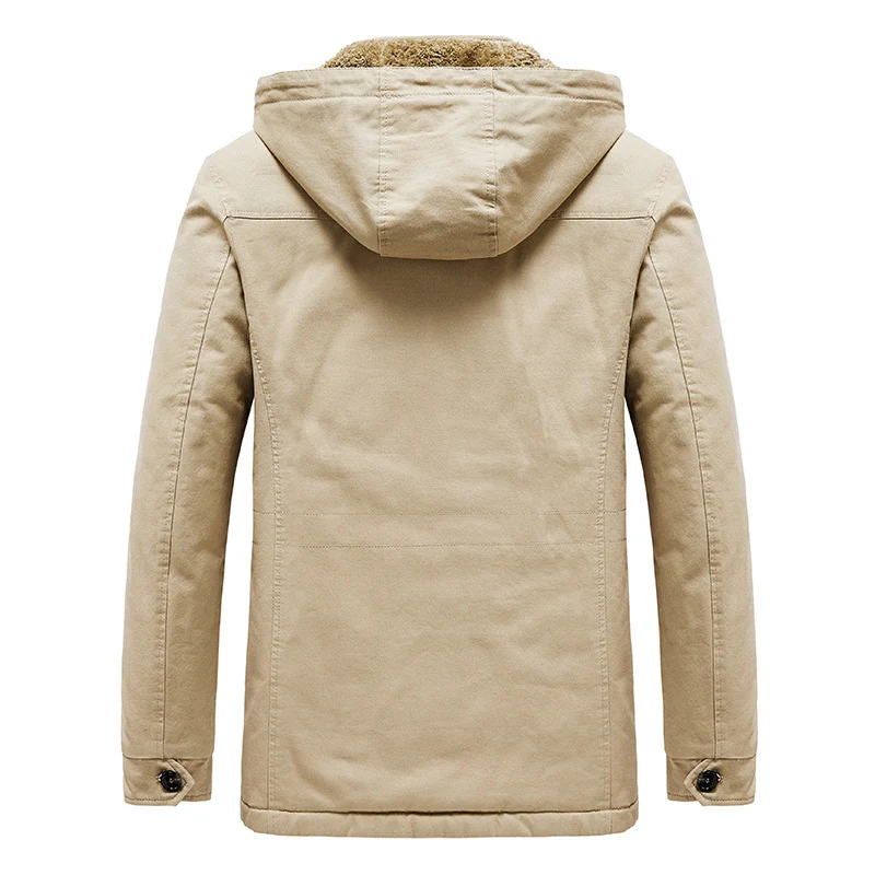 Herren gefütterter Kapuzenparka im Canvas‑Look mit Teddyfutter und Multifunktions‑Taschen Nord Taschen