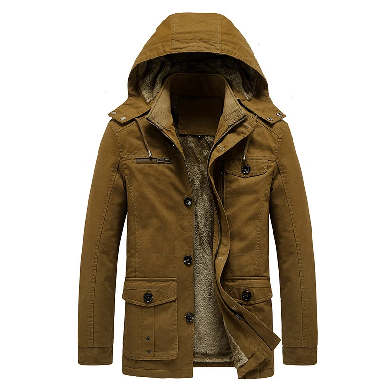 Herren gefütterter Kapuzenparka im Canvas‑Look mit Teddyfutter und Multifunktions‑Taschen Nord Taschen