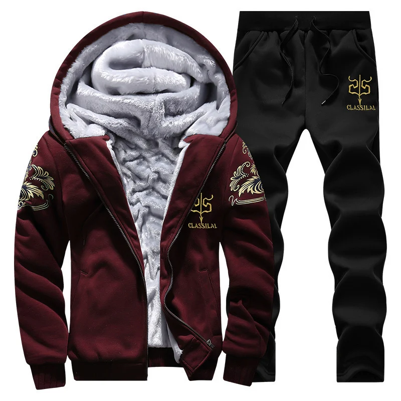 Herren gefütterter Hoodie-Trainingsanzug mit Teddyfleece-Innenfutter, Reißverschlussjacke und Jogger Nord Taschen