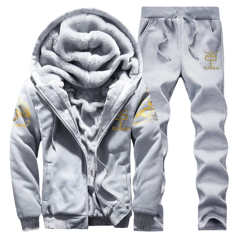 Herren gefütterter Hoodie-Trainingsanzug mit Teddyfleece-Innenfutter, Reißverschlussjacke und Jogger Nord Taschen