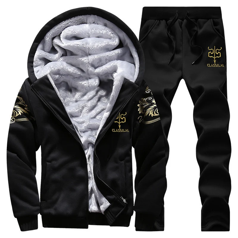 Herren gefütterter Hoodie-Trainingsanzug mit Teddyfleece-Innenfutter, Reißverschlussjacke und Jogger Nord Taschen