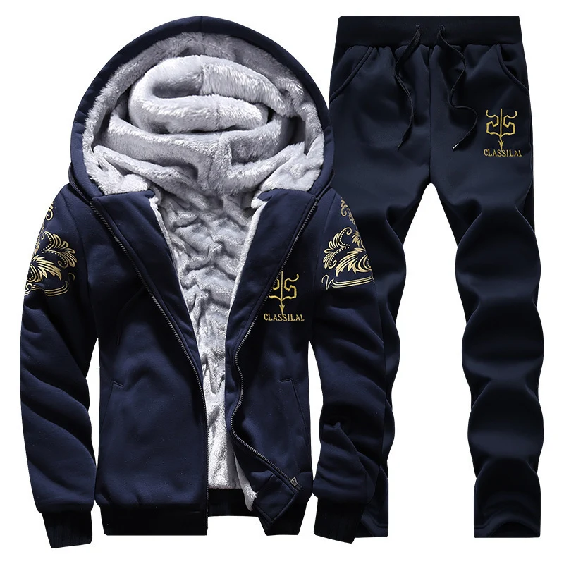 Herren gefütterter Hoodie-Trainingsanzug mit Teddyfleece-Innenfutter, Reißverschlussjacke und Jogger Nord Taschen