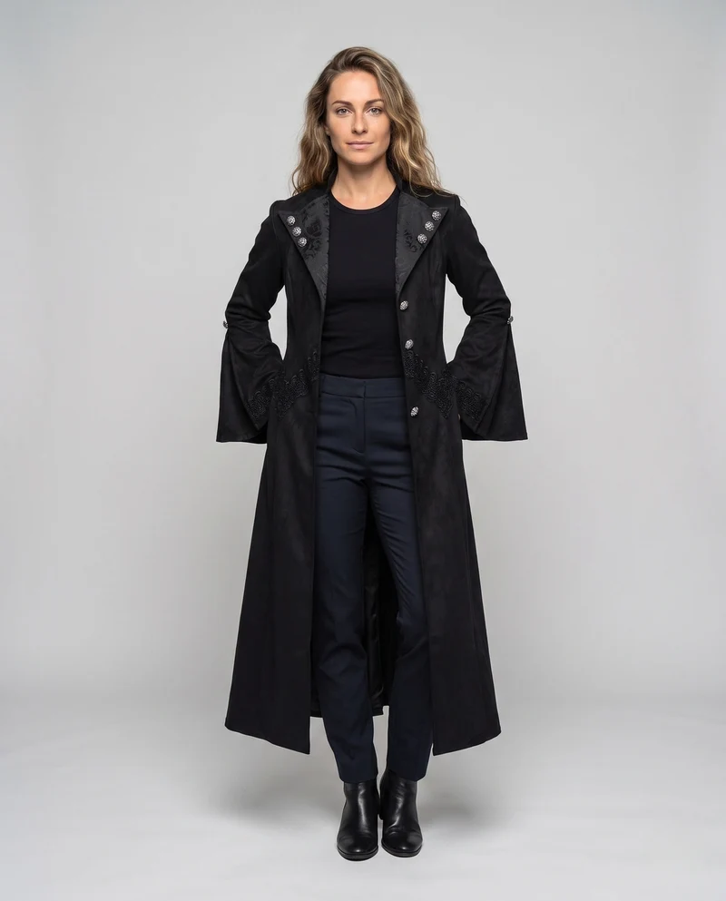 Frauen Gothic Lange Jacke Nord Taschen