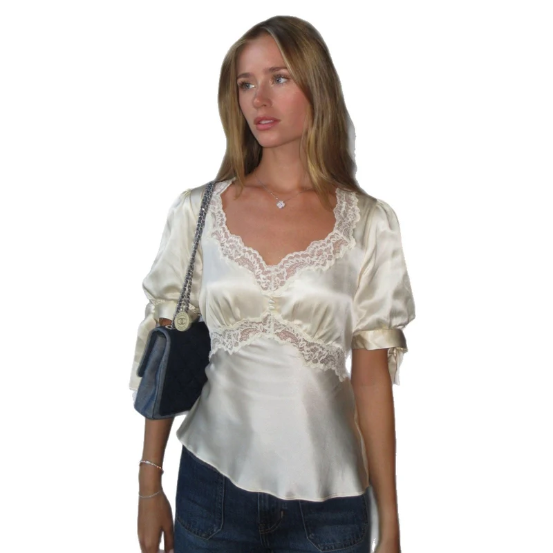 Damen Satinbluse mit Spitzenakzenten Nord Taschen