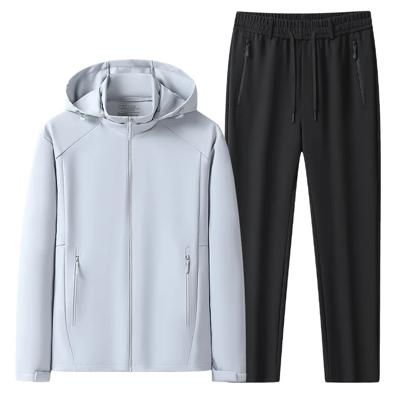 Herren Wetterfester Softshell-Trainingsanzug mit Kapuzen‑Zipjacke, Reißverschluss‑Taschen & konischer Jogginghose Nord Taschen