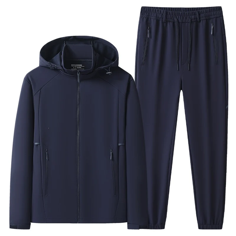 Herren Wetterfester Softshell-Trainingsanzug mit Kapuzen‑Zipjacke, Reißverschluss‑Taschen & konischer Jogginghose Nord Taschen