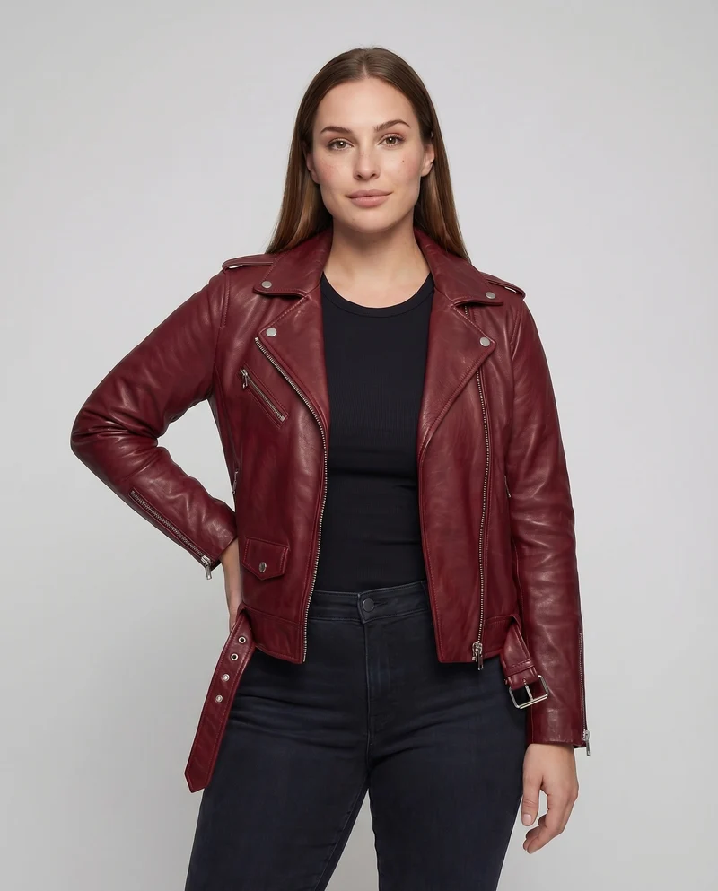 Damen Bikerblouson Tailliert Zier-Reißverschlüsse Gürtel - Vittorelli