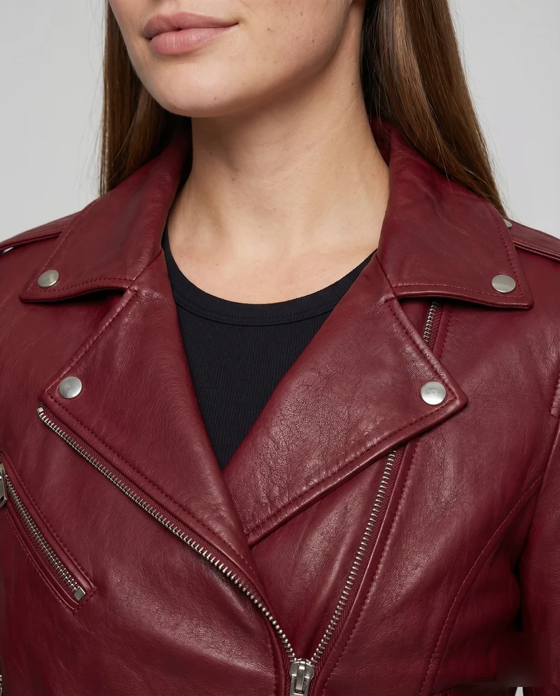 Damen Bikerblouson Tailliert Zier-Reißverschlüsse Gürtel - Vittorelli
