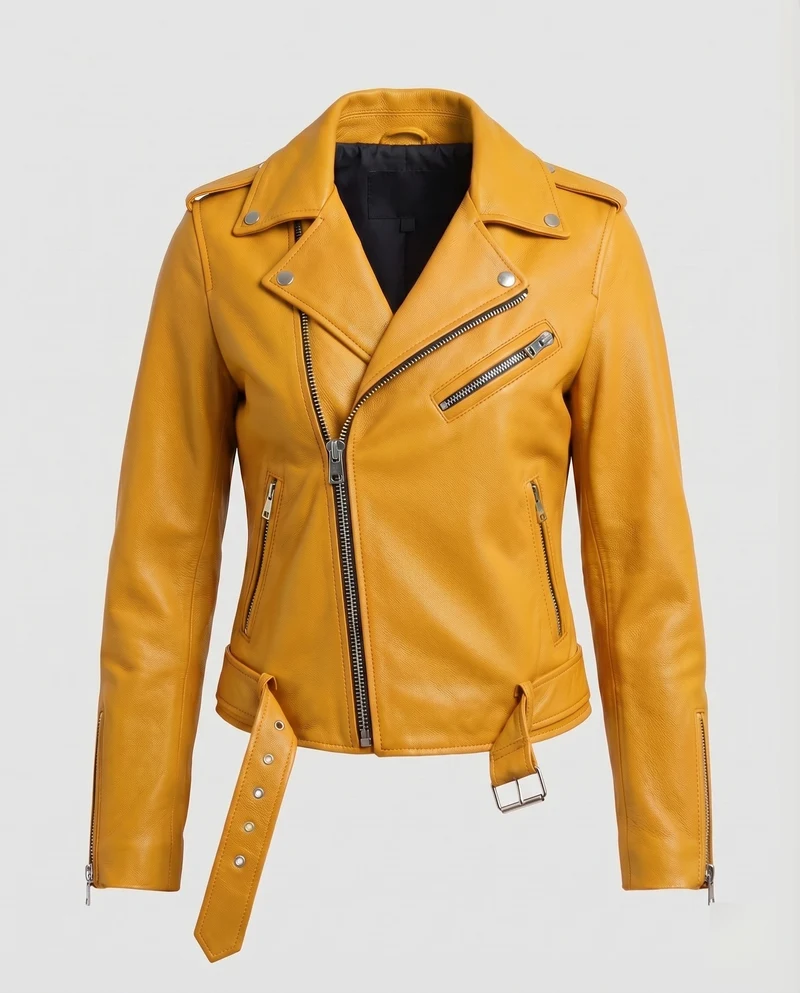Damen Bikerblouson Tailliert Zier-Reißverschlüsse Gürtel - Vittorelli