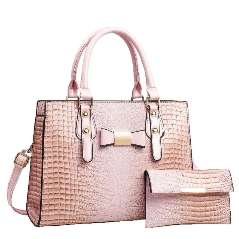 Damen elegante Handtasche mit schicker Schleifenapplikation und edlem Krokodil-Look Nord Taschen