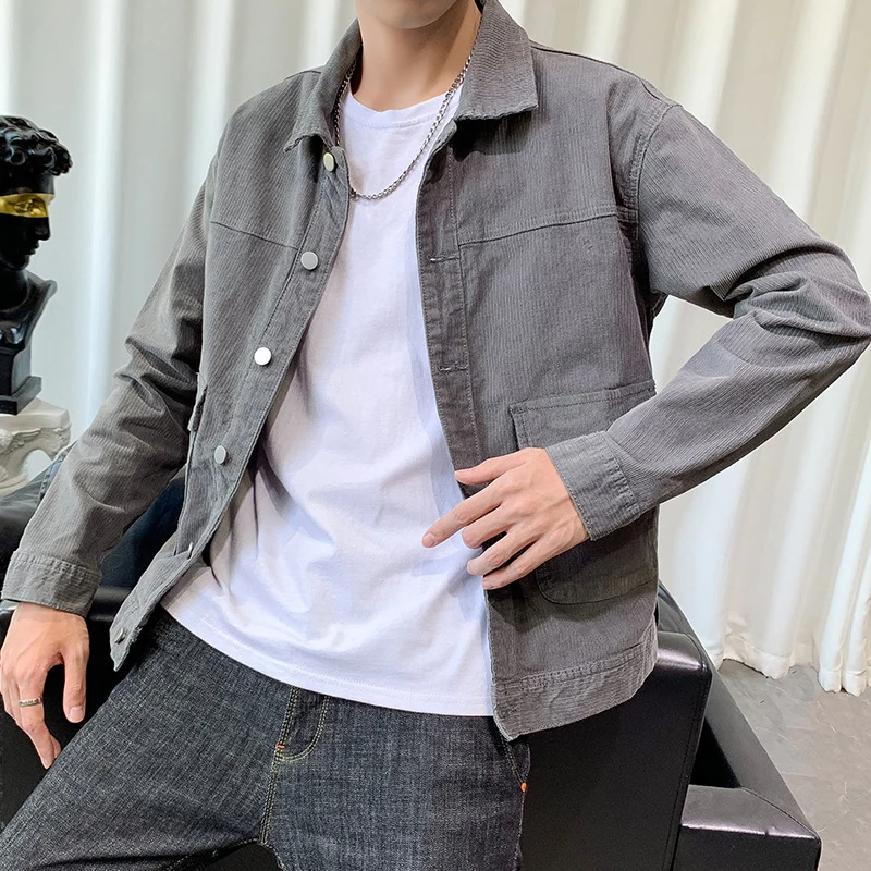Herren Cordjacke im Worker‑Blouson‑Stil mit Metallknopf‑Verschluss und aufgesetzten Taschen Nord Taschen