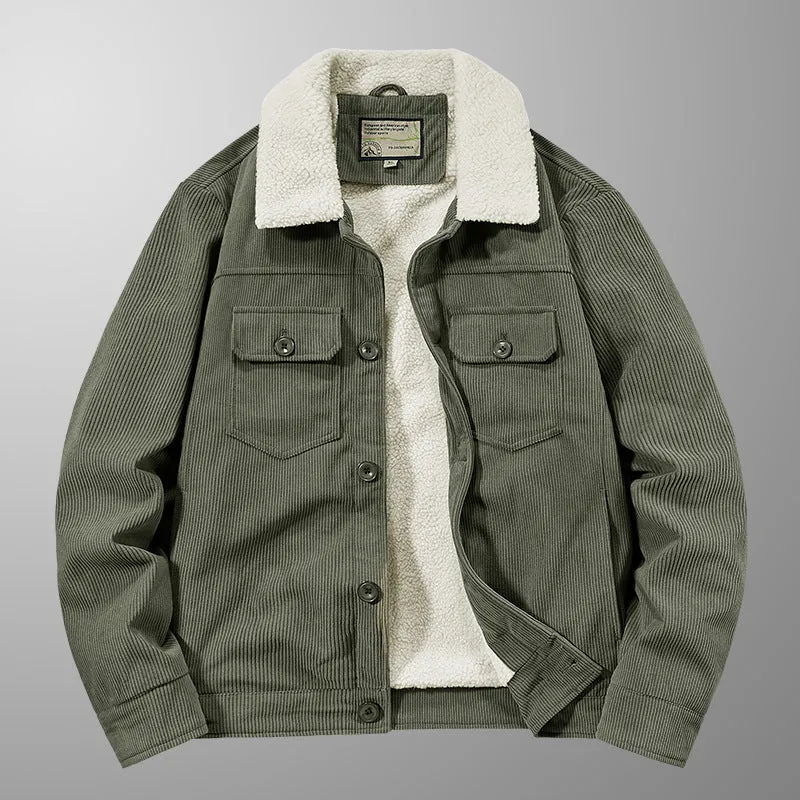 Herren Cordjacke im Truckerstil mit Teddyfutter und aufgesetzten Brusttaschen Nord Taschen