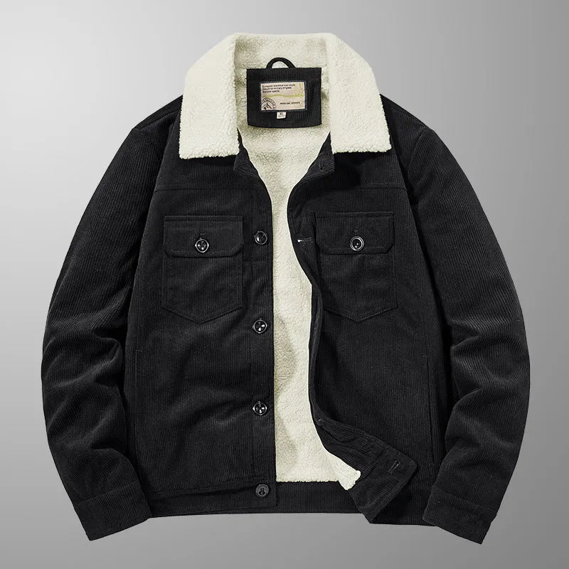 Herren Cordjacke im Truckerstil mit Teddyfutter und aufgesetzten Brusttaschen Nord Taschen