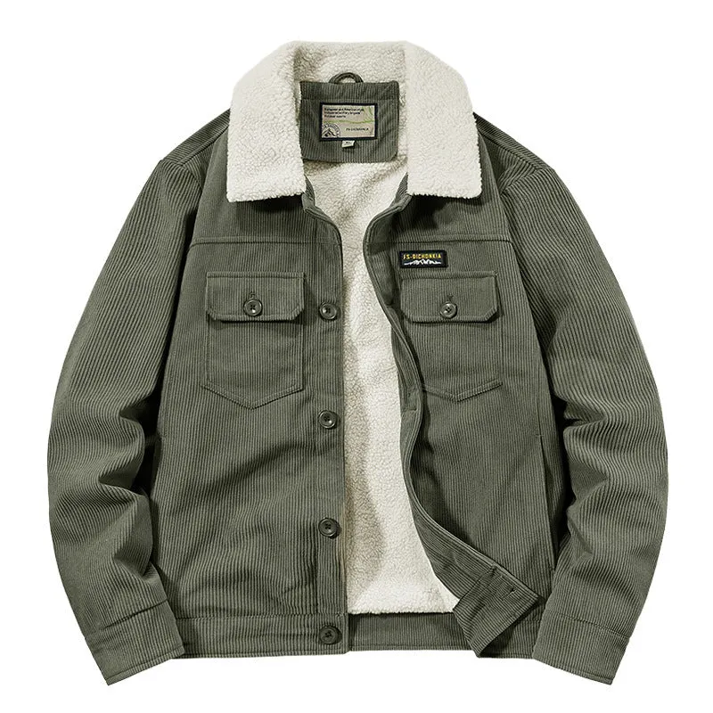 Herren Cordjacke im Truckerstil mit Teddyfutter und aufgesetzten Brusttaschen Nord Taschen