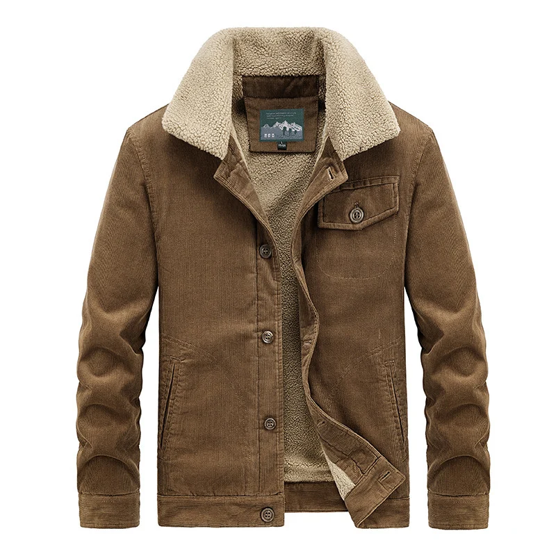 Herren Cord-Workerjacke mit voluminösem Sherpa‑Futter und Brustpattentasche Nord Taschen