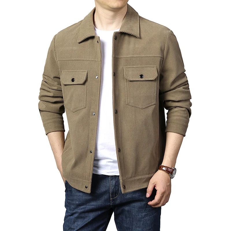 Herren Cord-Workerjacke im Truckerstil mit Druckknopfverschluss und Pattentaschen Nord Taschen