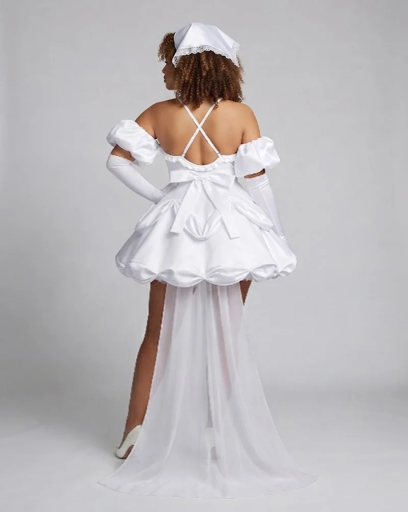 Damen Hochzeits-Cosplay-Kleid mit Ärmelapplikationen und aufwendigen Rüschen Nord Taschen