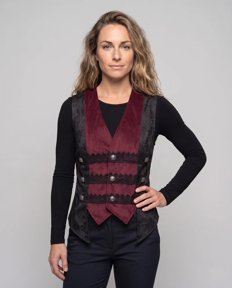 Damen historische gesteppte Jacke mit kunstvollen Knöpfen und elegantem Umhang Nord Taschen